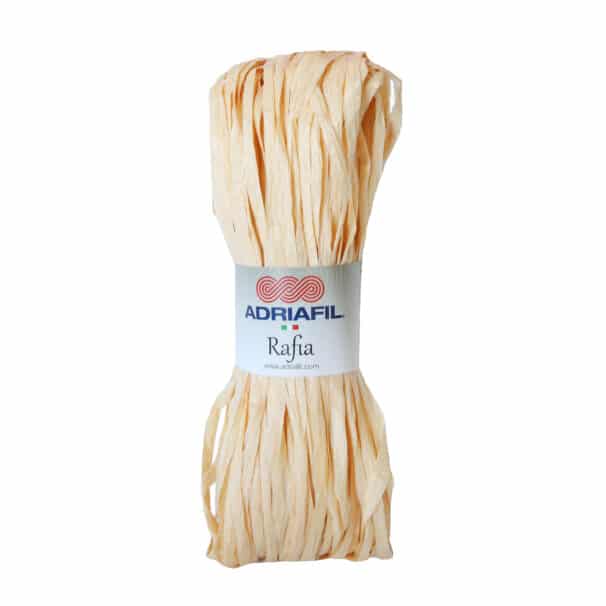 Hellbeiges Adriafil-Raffia-Garnbündel mit Etikett.