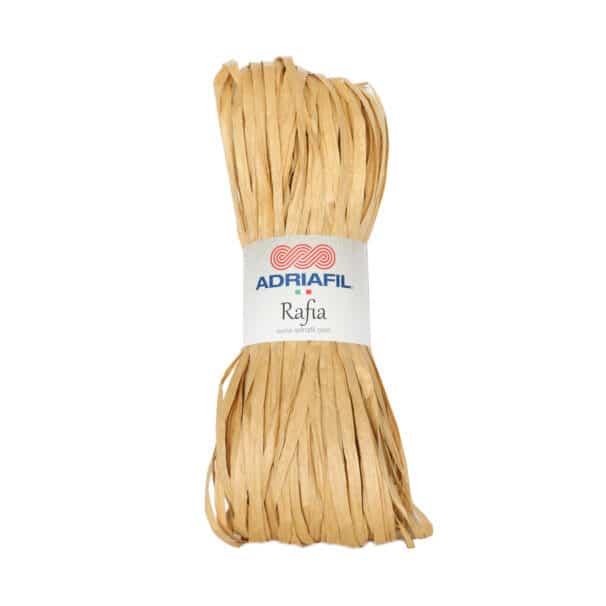 Bündel naturfarbener Adriafil Raffia mit Etikett.