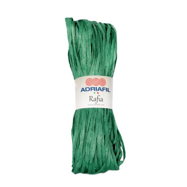 Grünes Raffiaband von Adriafil mit Etikett.