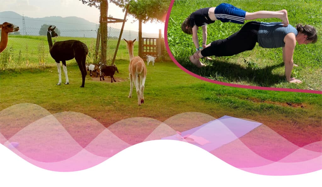 Familienyoga auf der Weide